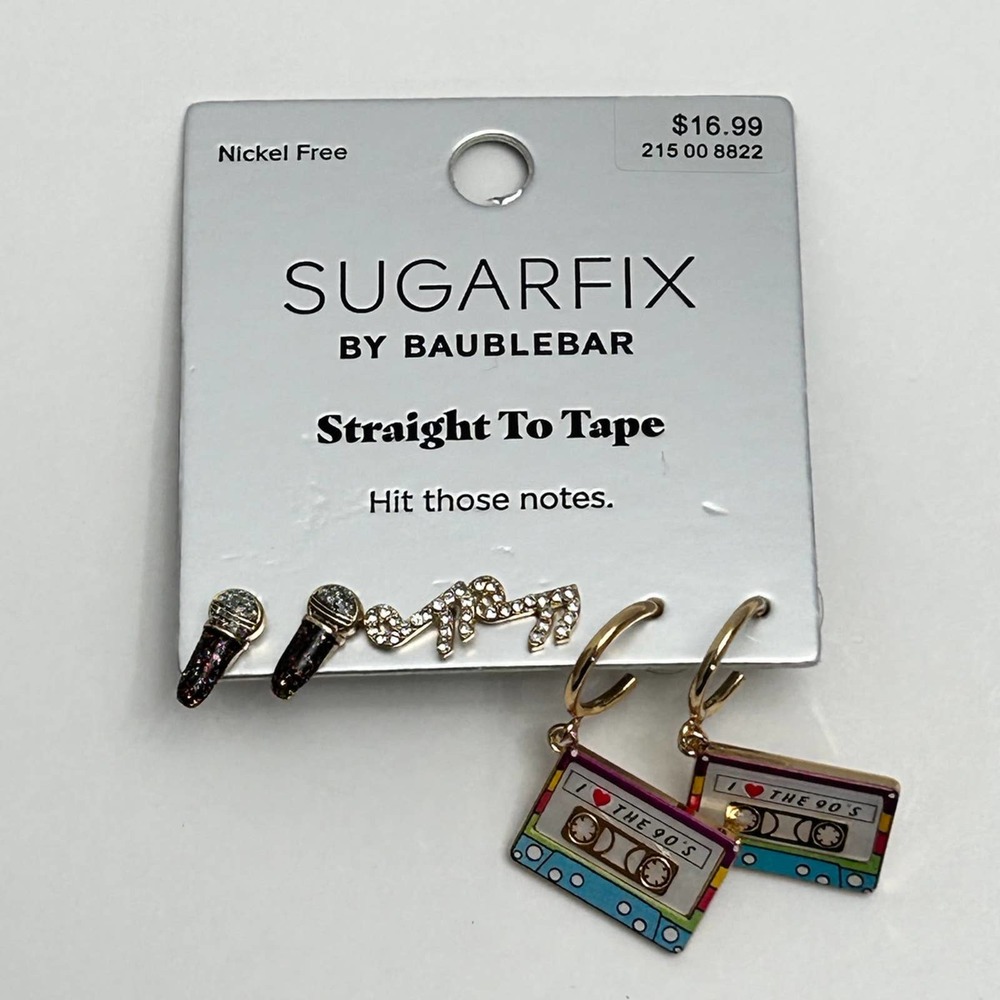 SUGARFIX by BaubleBar Straight To Tape Earrings‎ Music Themed Set